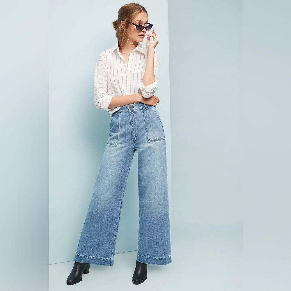 Frye Women's Nadie High Rise Ankle Wide Leg Patch Pocket Jeans  |  Size: 24